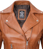 Light Brown Biker Leather Jacket for Women