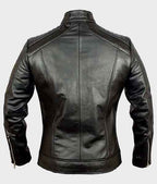 Black cafe racer biker leather jacket for men