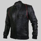 Drake Mens Black Bomber Moto Leather Jacket