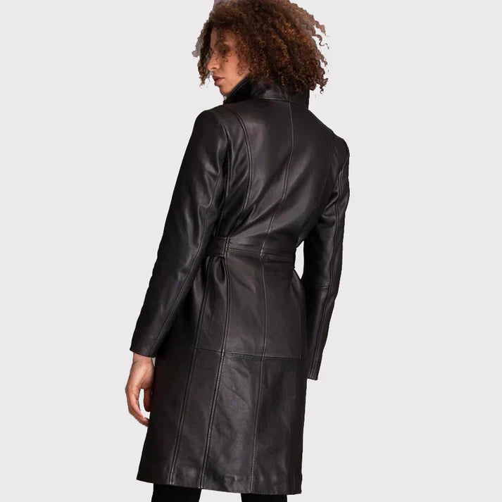 Womens Black Lambskin Leather Coat