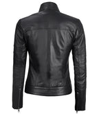 Black Real Leather Cafe Racer Jacket For Women