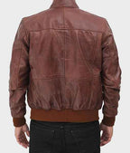 Brown leather biker bomber jacket for men