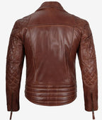 Mens Cognac Leather Motorcycle Jacket Asymmetrical Design
