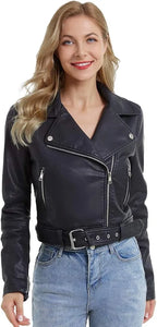 Motorcycle Cropped Leather Jacket For Women