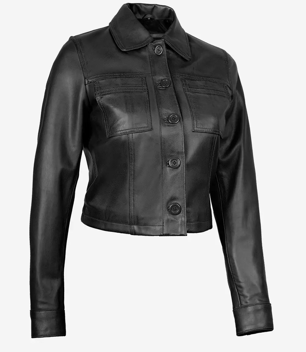 Womens Black Cropped Leather Jacket