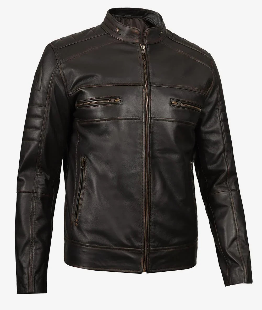 Real Leather Brown Biker Jacket for Men Vintage Style