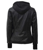 Tralee Black Leather Bomber Jacket With Hood