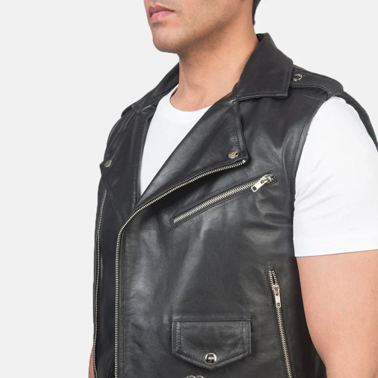 Premium Sullivan Black Leather Biker Vest for Men