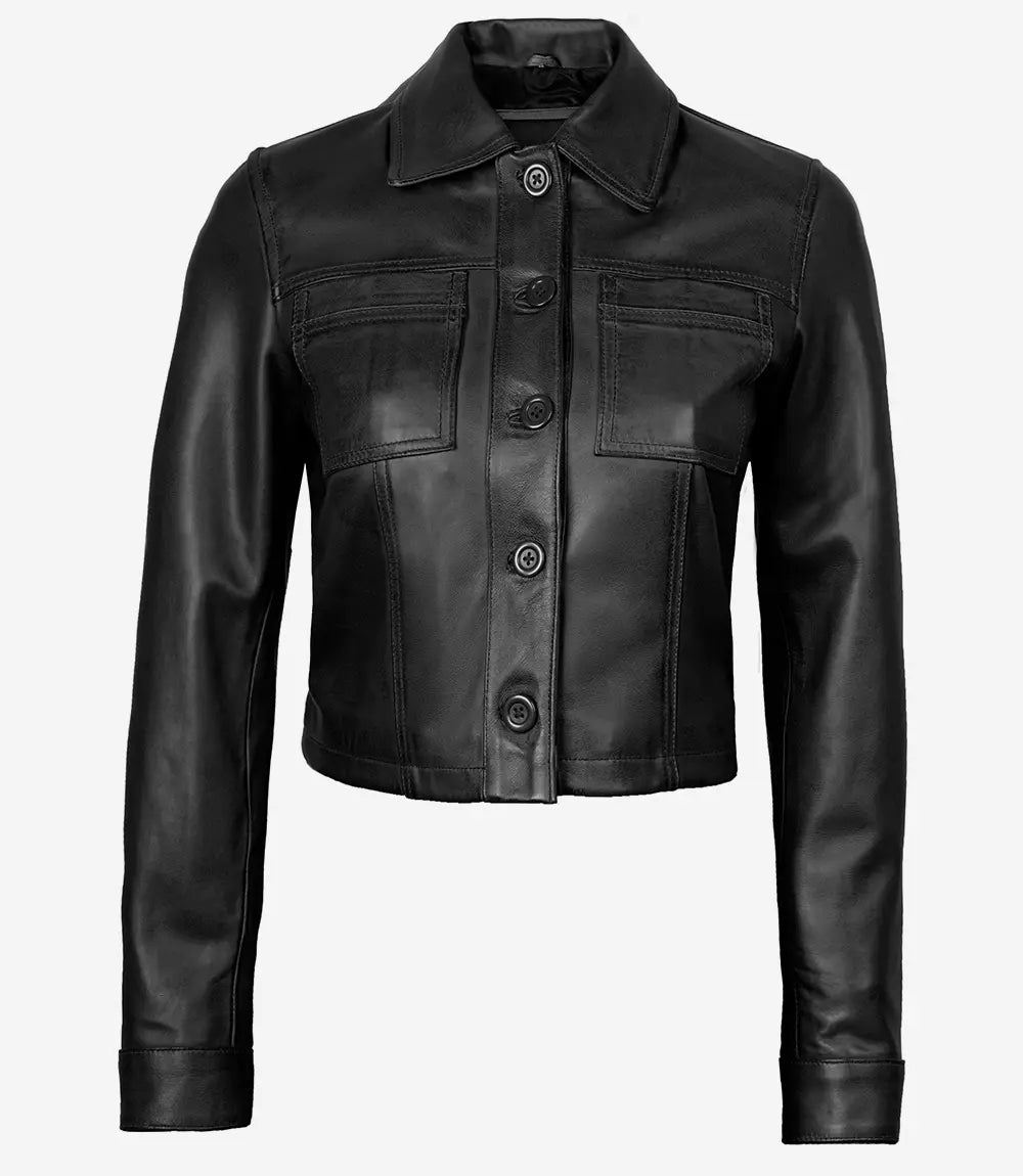 Womens Black Cropped Leather Jacket