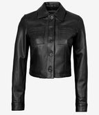 Womens Black Cropped Leather Jacket