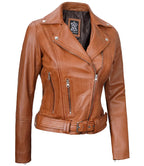 Light Brown Biker Leather Jacket for Women