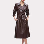 Women Chocolate Brown Leather Trench Coat