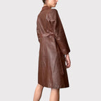Womens Chocolate Brown Leather Trench Coat