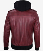 Mens Vintage Maroon Leather Bomber Jacket – Hooded Design