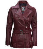 Womens Asymmetrical Biker Jacket Real Leather in Maroon