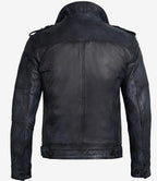 Mens Rugged Black Leather Biker Jacket