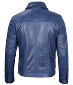 Mens Classic Blue Leather Trucker Jacket – Genuine Lambskin
