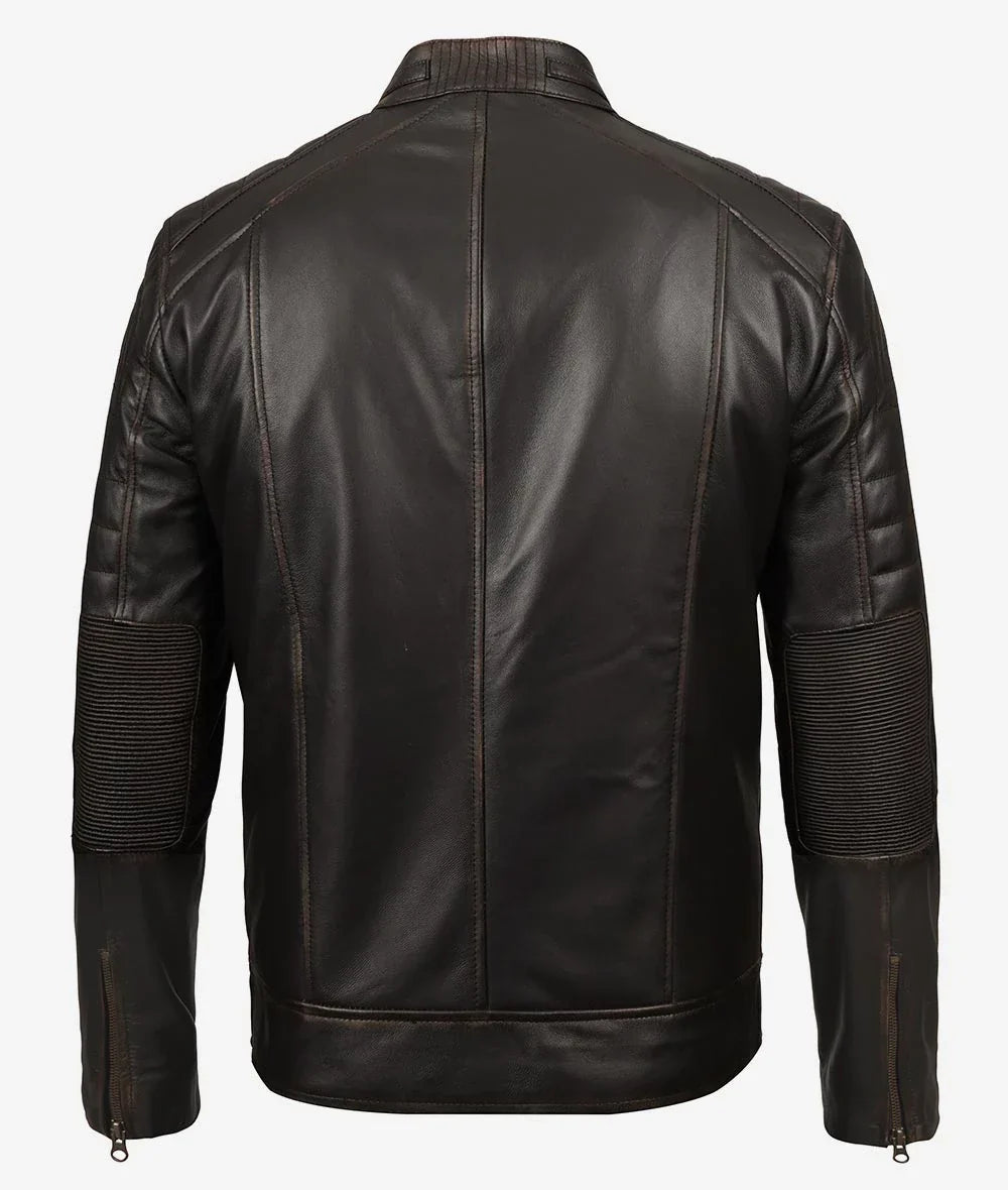 Real Leather Brown Biker Jacket for Men Vintage Style