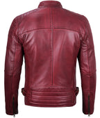Waxed Maroon Cafe Racer Leather Jacket for Men