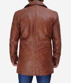Men’s Real Leather Cognac Car Coat – Button Down Style
