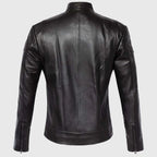 Black Quilted Cafe Racer Biker Leather Jacket
