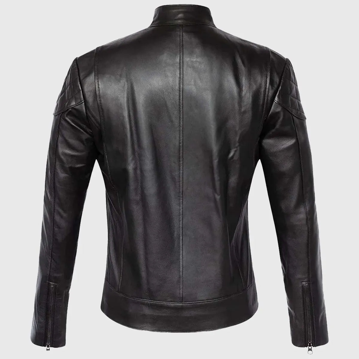 Black Quilted Cafe Racer Biker Leather Jacket
