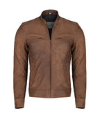 Light Brown Biker Leather Jacket For Men