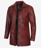 Men's Real Leather Maroon Coat - 3/4 Length