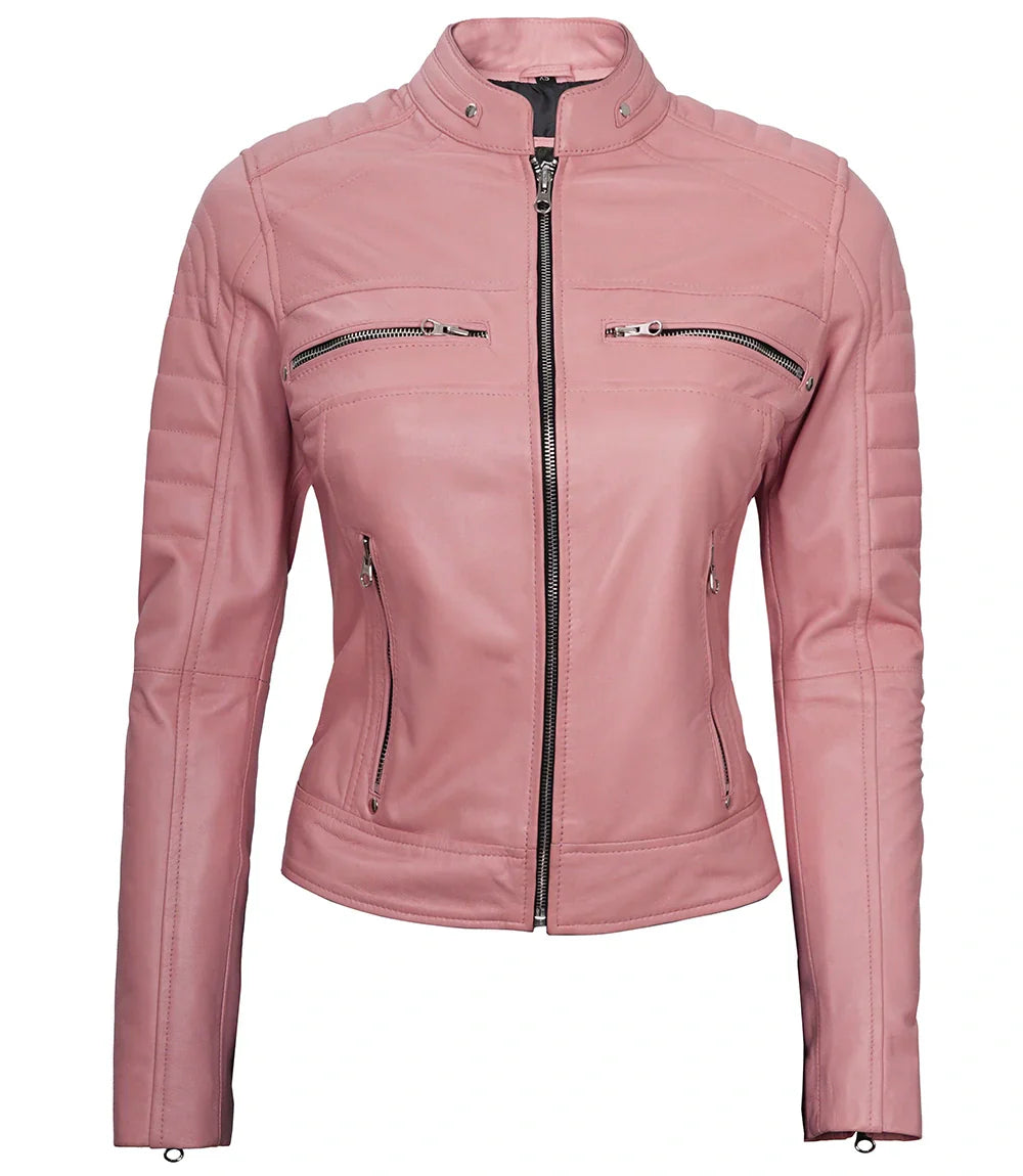 Womens Pink Leather Cafe Racer Jacket – Austin Collection