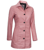 Womens Real Leather Pink Car Coat