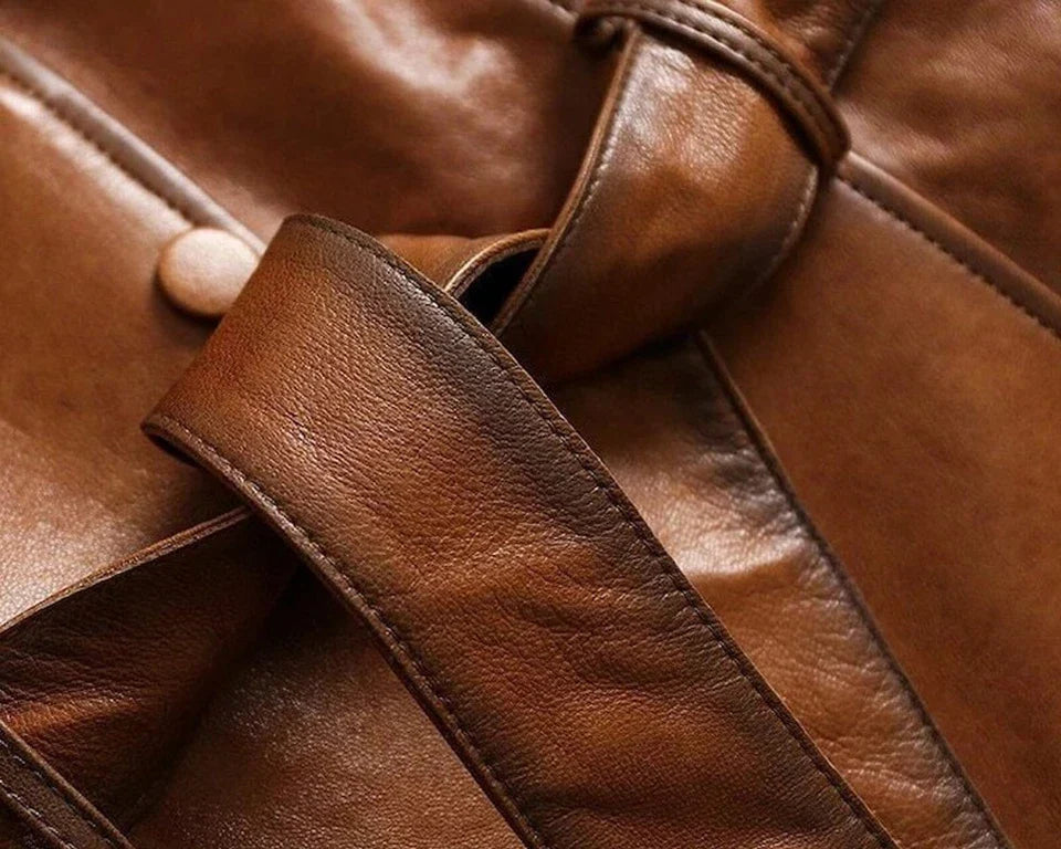 Womens Italian Style Real Leather Trench Coat