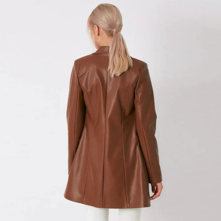 Women Brown Lambskin Leather Long Coat (Copy)