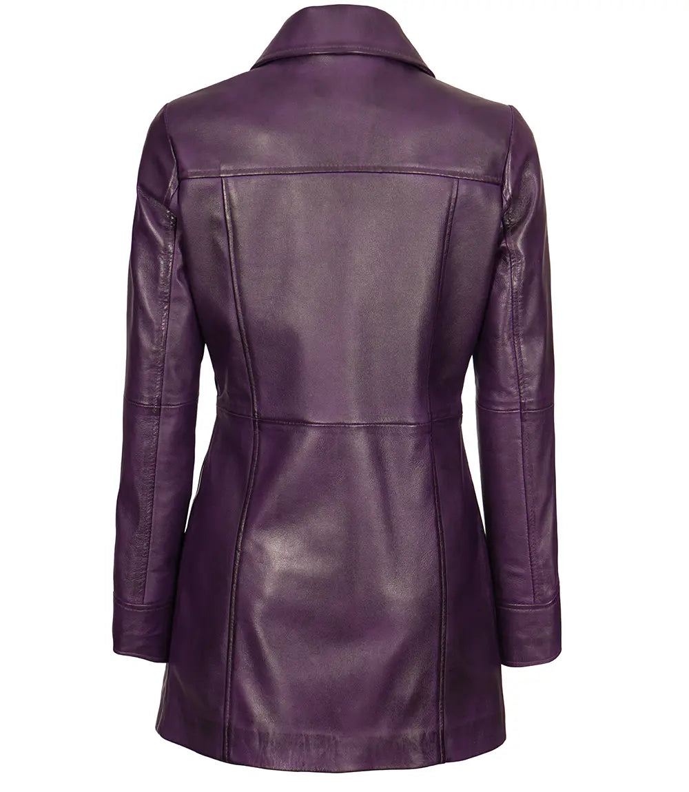 Womens Purple Leather Coat - 3/4 Length