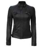 Womens Stylish Black Quilted Cafe Racer Jacket – Genuine Leather