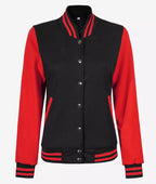 Womens Black And Red Varsity Jacket - Baseball Letterman Style