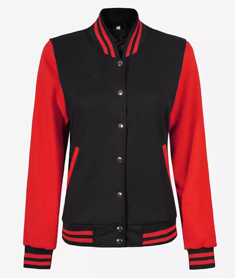 Womens Black And Red Varsity Jacket - Baseball Letterman Style