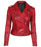 Classic Red Biker Leather Jacket for Ladies Margaret Edition