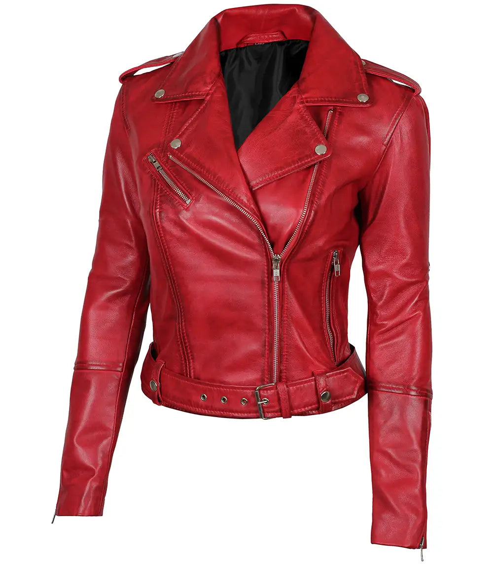 Classic Red Biker Leather Jacket for Ladies Margaret Edition