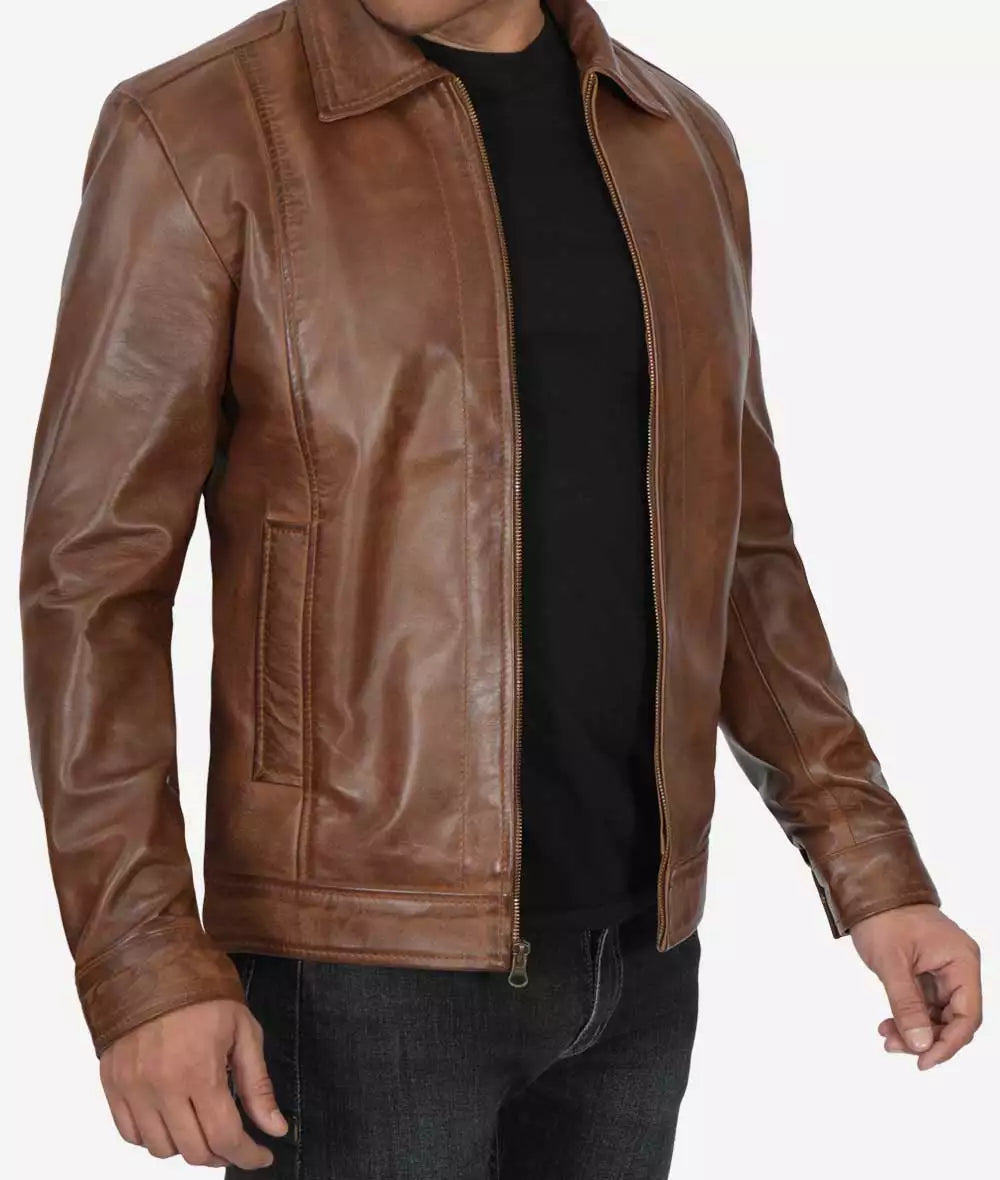 Mens Chocolate Brown Leather Jacket – Reeves Shirt Collar Style