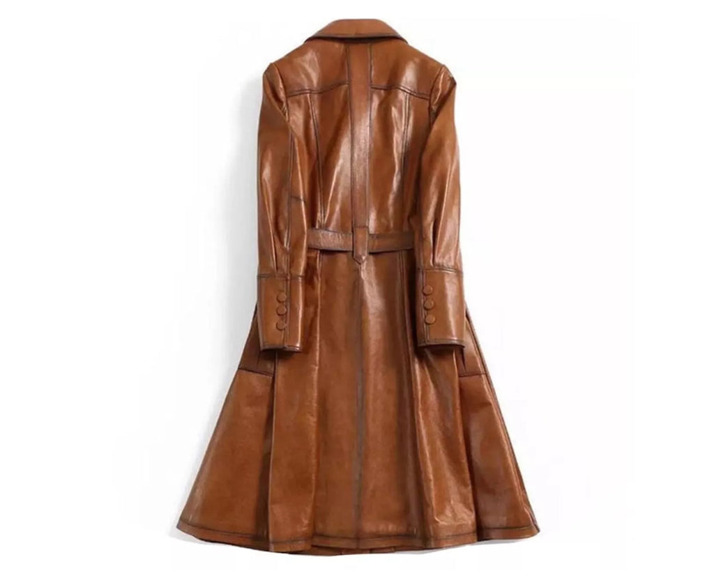Womens Italian Style Real Leather Trench Coat