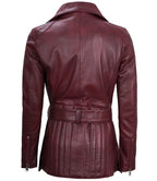 Womens Asymmetrical Biker Jacket Real Leather in Maroon