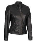 Womens Cafe Racer Black Leather Jacket