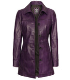 Womens Purple Leather Coat - 3/4 Length