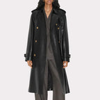 Women Black Leather Trench Coat