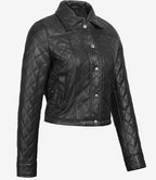 Womens Black Quilted Cropped Leather Jacket