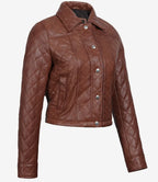 Womens Brown Quilted Cropped Leather Jacket