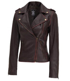 Womens Asymmetrical Moto Jacket Brown Leather Edition