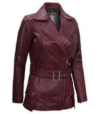 Womens Asymmetrical Biker Jacket Real Leather in Maroon