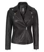 Women Black Leather Detachable Hood Jacket