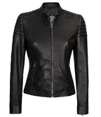 Womens Cafe Racer Black Leather Jacket